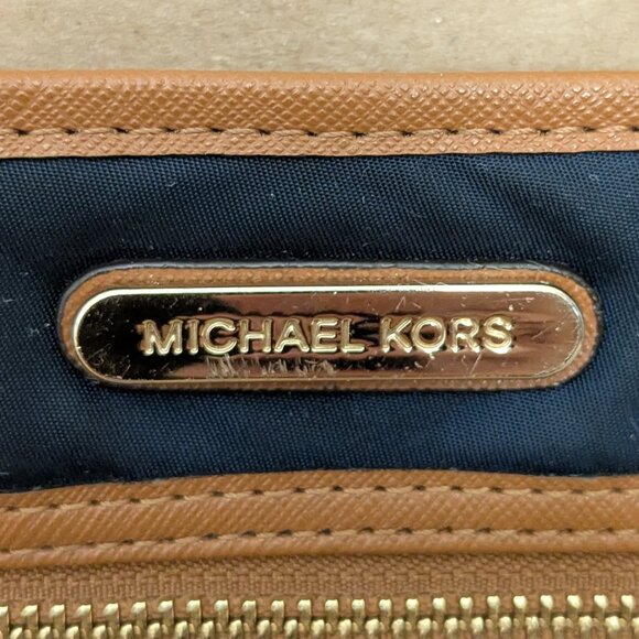 MICHAEL KORS Kempton Nylon Blue Brown Wristlet Pouch Wallet Small Purse . - Picture 3 of 12